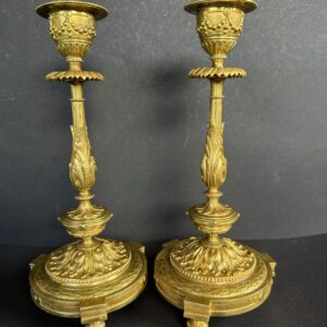 Pair-19thc-French-Louis-XVI-Style-Gilt-Bronze-Candelsticks